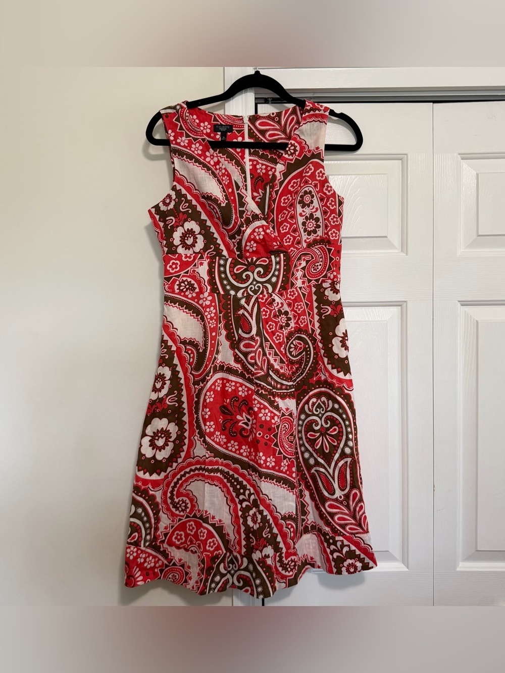 Talbots Petites Red Brown Paisley Sleeveless Dress Size 8P